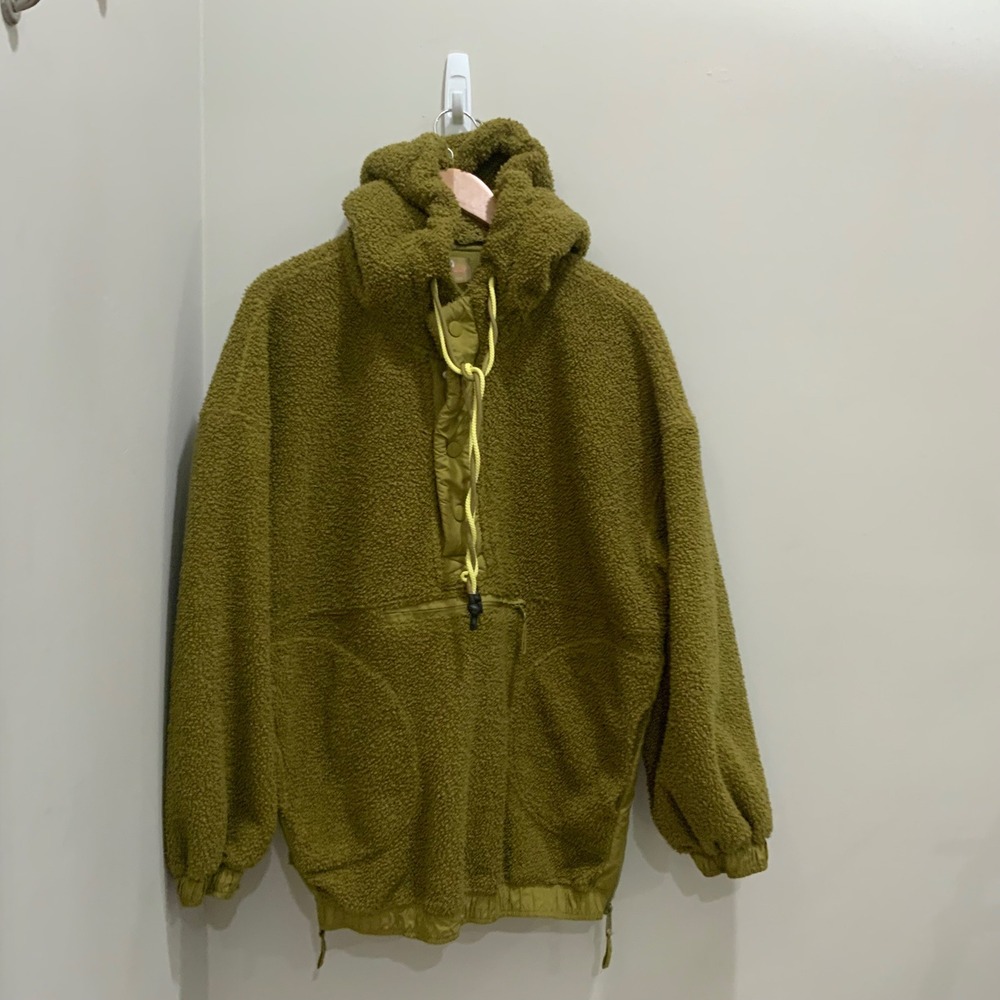 Free People Movement Hit The Slopes Pullover Fleece Hoodie Olive Green Moss XL